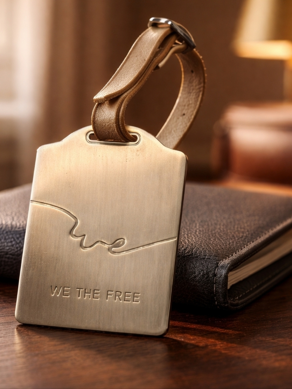 We The Free Brushed Brass Luggage Tag with Tan Leather Strap